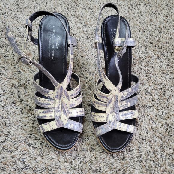 Donald J Pliner Italian Gisa Italian Reptile Print 3" Cork Heels Womens 9M - Picture 1 of 11